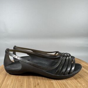 Crocs Isabella Sandals Flat Black Jelly Slip-On Comfort Shoes Women's Size 7